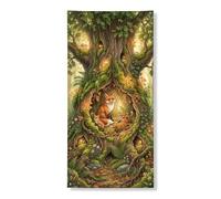 Fantasiosa copertura per porta della foresta decorativa, volpi incantate della famiglia, scena della natura, decorazione per porta d'ingresso, per interni ed esterni, forniture per vacanze autunnali