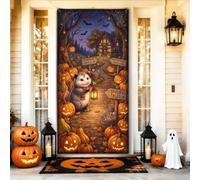 Fantasiosa toppa con zucche dell'opossum per Halloween, 91 x 183 cm | Zucche incandescenti, Striscione per porta d'ingresso, Cottage fantasioso, Foresta d'autunno, Luce Lanterna