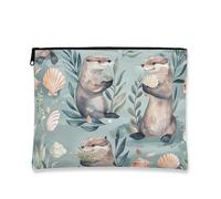 Fantasiosa trousse da viaggio con lontra, borsa da viaggio per cosmetici ispirata alla natura, organizer portatile in tela con cerniera, borsa da toilette estiva da spiaggia, Blu, 7x9 Inch, Lontra