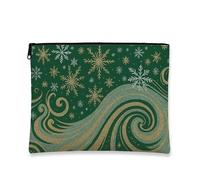 Fantasiosa trousse glitterata, con fiocchi di neve e vortici, borsa da viaggio per donne, organizer portatile in tela con cerniera, borsa da toilette per vacanze invernali, Verde, 7x9 Inch, Fiocchi di