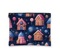 Fantasiosa trousse per il trucco, case di pan di zenzero, astuccio da viaggio per donne, piccola borsa portatile in tela con cerniera, borsa da toilette per la cura della pelle delle vacanze, Blu, 7x9