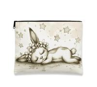 Fantasiosa trousse per il trucco, con coniglio addormentato, astuccio da viaggio vintage per donne, piccola borsa portatile in tela con cerniera, graziosa borsa da toilette per la cura della pelle