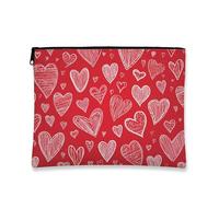 Fantasiosa trousse per il trucco, con cuori rossi, graziose, borse da viaggio per donne, piccola borsa portatile in tela con cerniera, regalo per San Valentino, beauty case organizer, Rosso, 7x9 Inch