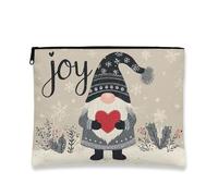 Fantasiosa trousse per il trucco, con gnomo gioioso, da viaggio, per donne, piccola borsa portatile in tela con cerniera, borsa da toilette invernale per la cura della pelle, Grigio, 7x9 Inch, Gioia