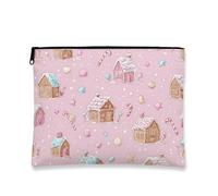 Fantasiosa trousse per il trucco, con motivo casa di pan di zenzero, custodia da viaggio per donne, piccola borsa portatile in tela con cerniera, borsa da toilette per la cura della pelle delle