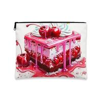 Fantasiosa trousse per il trucco, con motivo torta di ciliegie, astuccio da viaggio per donne, piccola borsa portatile in tela con cerniera, borsa regalo dolce per la cura della pelle, Pesca, 7x9 Inch