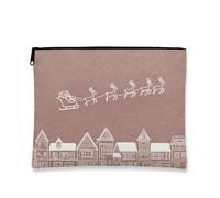 Fantasiosa trousse per il trucco, con slitta di pesca e renna, borsa da viaggio vintage per donne, piccola borsa portatile in tela con cerniera, borsa da toilette per la cura della pelle delle vacanze