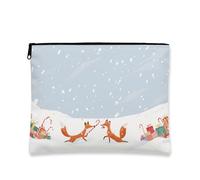 Fantasiosa trousse per il trucco, con volpi blu, borsa da viaggio per cosmetici, da donna, portatile, piccola in tela, con cerniera, borsa da toilette natalizia per la cura della pelle, Blu, 7x9 Inch