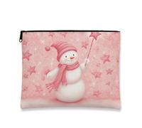 Fantasiosa trousse per il trucco, motivo pupazzo di neve e stella, borsa da viaggio per donne, piccola borsa portatile in tela con cerniera, borsa da toilette per la cura della pelle delle vacanze