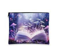 Fantasiosa trousse per trucchi, design a libro fantasioso, borsa da viaggio per donne, piccola borsa portatile in tela con cerniera, per festival di primavera, Viola, 7x9 Inch