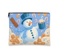 Fantasiosa trousse per trucchi, pupazzo di neve e pan di zenzero, borsa da viaggio per donne, piccola borsa portatile in tela con cerniera, borsa da toilette per la cura della pelle delle vacanze, Blu