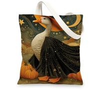 Fantasiose borse tote in tela, design artistico a forma di oca, borse della spesa riutilizzabili, vintage, autunnali, leggere, lavabili, in tela, per shopping, viaggi, picnic, 33 x 38 cm