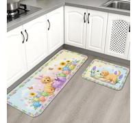 Fantasiosi tappetini da cucina floreali per pavimento, design con cuccioli color pastello, morbidi tappetini imbottiti a molla, comodi, lavabili, antiscivolo, per lavelli da cucina, lavanderia e bagno