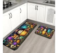 Fantasiosi tappetini da cucina per pavimenti, morbidi tappetini colorati con creature della foresta, imbottiti, confortevoli, lavabili, antiscivolo, per lavelli da cucina, lavanderia, bagno, 2 pezzi