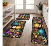 Fantasiosi tappetini da cucina per pavimenti, morbidi tappetini colorati con creature della foresta, imbottiti, confortevoli, lavabili, antiscivolo, per lavelli da cucina, lavanderia, bagno, 3 pezzi