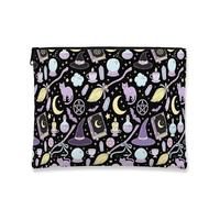 Fantasioso astuccio nero per cosmetici, design vintage stregoneria, borsa da viaggio per donne, organizer portatile in tela con cerniera, borsa per la cura della pelle di Halloween, nero, 7x9 Inch