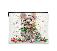 Fantasioso astuccio per cosmetici a forma di cane, borsa natalizia per le vacanze, da donna, in tela con cerniera, organizer per trucchi natalizi, 17,8 x 22,9 cm