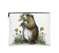 Fantasioso astuccio per il trucco, marrone Woodchuck con animali selvatici, borsa portatile in tela con cerniera per viaggi, organizer per cosmetici ispirato alla natura, regalo stagionale per gli