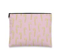 Fantasioso astuccio per trucchi a forma di bastoncino di zucchero, borsetta per cosmetici da donna, in tela portatile, con cerniera, borsa da toeletta per le vacanze, Pesca, 7x9 Inch, Candy Cane