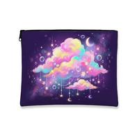 Fantasioso astuccio per trucchi a forma di nuvola, borsa cosmetica colorata per donne, organizer portatile in tela con cerniera, perfetta per viaggi e avventure estive, Viola, 7x9 Inch, Nuvole