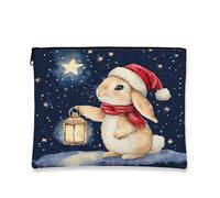 Fantasioso astuccio per trucchi con coniglio, lanterna festiva, astuccio da viaggio per donne, organizer portatile in tela con cerniera, borsa da toilette per la cura della pelle delle vacanze, 17,8 x