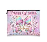 Fantasioso astuccio per trucchi con fiocco, glitterato el 2026, astuccio per cosmetici da donna, organizer portatile con cerniera per regali di laurea, Pesca, 7x9 Inch, Fiocco