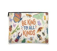 Fantasioso astuccio per trucchi con insetti, colorato Be Kind to all Kinds Trousse da viaggio per donne, organizer portatile con cerniera, Crema, 7x9 Inch, Insetto