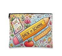 Fantasioso astuccio per trucchi, con motivo a matita colorata, da viaggio, per donne, organizer portatile in tela con cerniera, divertente accessorio per la scuola, Multicolore, 7x9 Inch, Matita