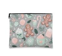 Fantasioso astuccio per trucchi con pan di zenzero, borsa da viaggio per cosmetici, da donna, portatile, piccola, in tela, con cerniera, borsa da toilette natalizia per la cura della pelle, Grigio