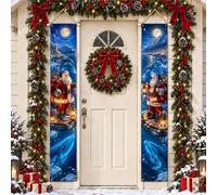 Fantasioso Babbo Natale e nautico scena invernale Claus Natale portico | Sagoma di balena luminosa, striscioni per portico, paesaggio marino invernale al chiaro di luna, tema invernale nautico