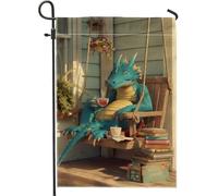Fantasioso bandiera da giardino con drago acquamarina, affascinante creatura fiaba per la casa, decorazione per esterni in iuta su entrambi i lati, arte stagionale estiva per prato 30,5 x 45,7 cm