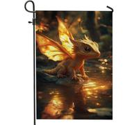 Fantasioso bandiera da giardino con drago autunnale, creatura fantasy arancione, decorazione per esterni, striscione in iuta su entrambi i lati, per Halloween, decorazione per prato, 30,5 x 45,7 cm