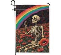 Fantasioso bandiera da giardino con scheletro arcobaleno, striscione decorativo floreale colorato per la casa, bandiera da giardino in iuta su entrambi i lati, per decorazione esterna del prato, 30,5