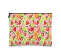 Fantasioso beauty case con frutta, gelato e anguria, borsa da viaggio per donne, piccola borsa portatile in tela con cerniera, borsa estiva per la cura della pelle, Pesca, 7x9 Inch, Frutta