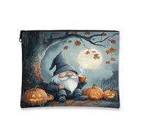 Fantasioso beauty case con gnomo, borsa da viaggio vintage con zucca autunnale per donne, organizer portatile con cerniera, borsa da toilette per Halloween per la cura della pelle, 17,8 x 22,9 cm