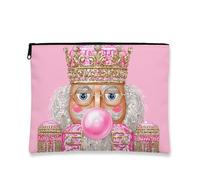 Fantasioso beauty case con motivo schiaccianoci, borsetta per cosmetici con corona di pesca festiva, organizer portatile in tela con cerniera, borsa da toilette per la cura della pelle delle vacanze