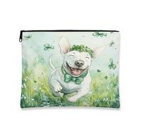 Fantasioso beauty case floreale, borsa da viaggio con stampa di cane felice, borsa da viaggio per donne, organizer portatile con cerniera, borsa primaverile per la cura della pelle, borsa da toeletta