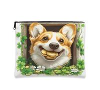 Fantasioso beauty case floreale, cane felice con monete, borsa da viaggio per donne, piccola borsa portatile con cerniera, borsa da toilette primaverile per la cura della pelle, 17,8 x 22,9 cm