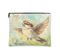 Fantasioso beauty case floreale, design con uccelli e farfalle, astuccio da viaggio per donne, organizer portatile in tela con cerniera, borsa da toilette primaverile per la cura della pelle, 17,8 x