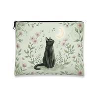 Fantasioso beauty case floreale, gatto e luna, borsa da viaggio per cosmetici, da donna, organizer portatile in tela con cerniera, borsa da toilette primaverile per la cura della pelle, Verde, 7x9