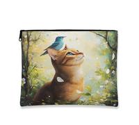 Fantasioso beauty case floreale, gatto e uccello, borsa da viaggio portatile per donne, organizer per articoli da toeletta ispirati alla natura, 17,8 x 22,9 cm