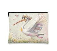 Fantasioso beauty case floreale, uccello costiero con fiore Royal Cosmetic Pouch per donne, organizer portatile in tela con cerniera, borsa da viaggio primaverile, 17,8 x 22,9 cm