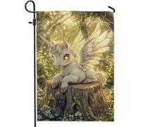 Fantasioso bianco magico cavallo giardino bandiera, fiaba animale decorazione per bambini, primavera estate all'aperto prato banner doppio lato magico decorazione cortile tema foresta incantata 30,5 x