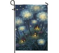 Fantasioso dente di leone bandiera da giardino, fiori magici blu fatata decorazione per la casa, doppio lato iuta decorazione per prato esterno per celebrazioni stagionali 30,5 x 45,7 cm