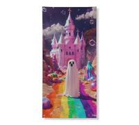 Fantasioso fantasma copertura per porta decorativa, colorato castello arcobaleno fantasia decorazione per porta d'ingresso, per interni ed esterni, forniture per feste di Halloween, 91 x 183 cm