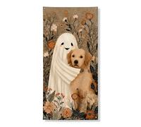 Fantasioso fantasma e cane porta copertura striscione, affascinante motivo floreale, decorazione autunnale, per interni ed esterni, sfondo per Halloween 91,8 x 182,9 cm