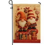 Fantasioso gnomo da giardino con bandiera rossa e beige, bandiera natalizia su entrambi i lati, bandiera da giardino per esterni, 30,5 x 45,7 cm