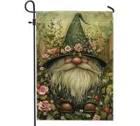 Fantasioso gnomo da giardino, striscione floreale verde decorativo per esterni, decorazione per la casa primaverile ed estate, bandiera da cortile su entrambi i lati per esposizione sul prato 30,5 x
