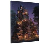 Fantasioso libro castello da parete, stampa di letteratura notturna blu scuro, decorazione estetica per la casa fantasy, decorazione estetica per soggiorno, camera da letto, studio, tela illuminata