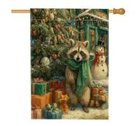Fantasioso procione bandiera da giardino, sciarpa verde decorazione natalizia, bandiera bifacciale in iuta da cortile per vacanze all'aperto decorazione prato 71 x 101 cm